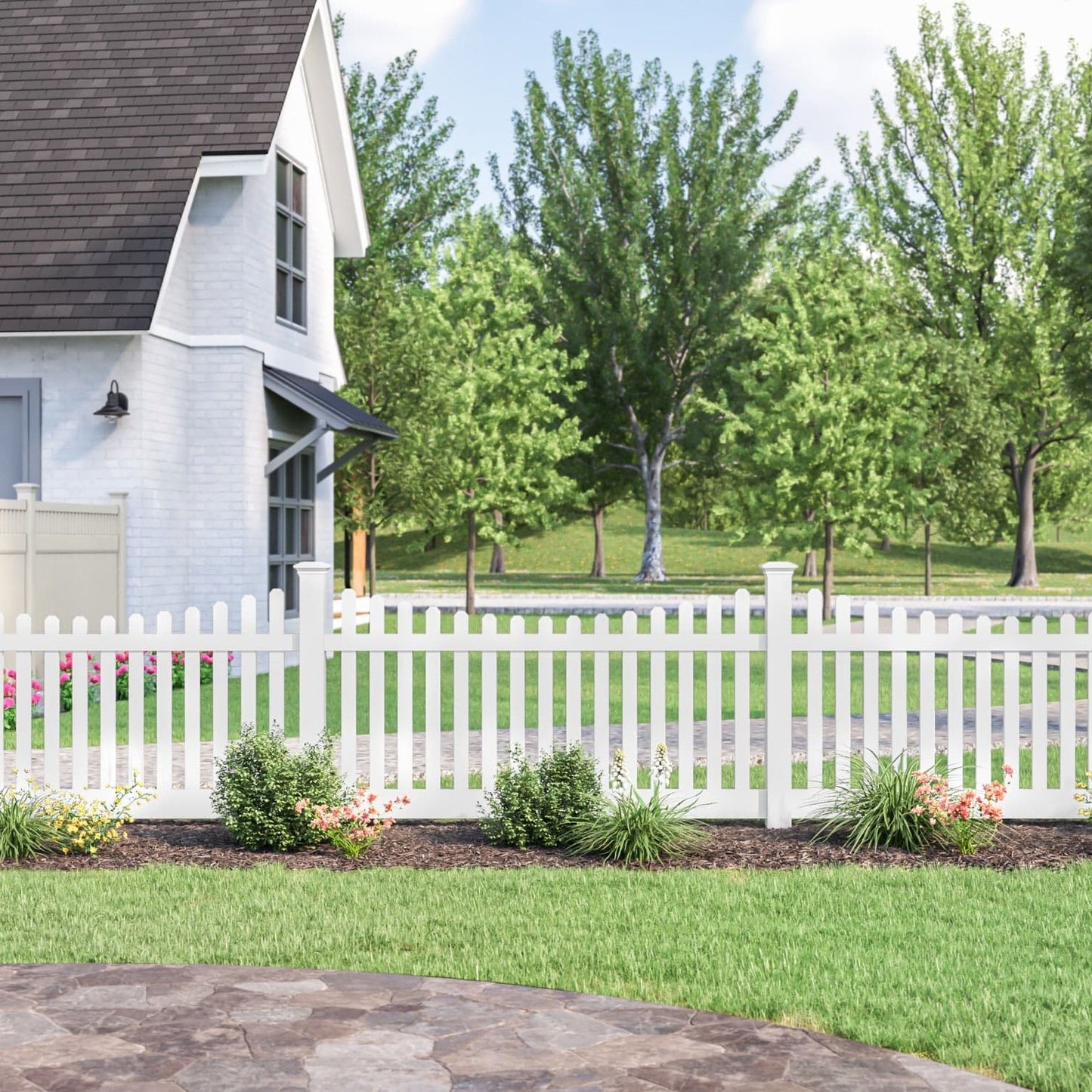 Silverbell Scallop Haven Series - Fence Panel - 4' x 8'-Vinyl Fence Panels-ActiveYards-White-FenceCenter