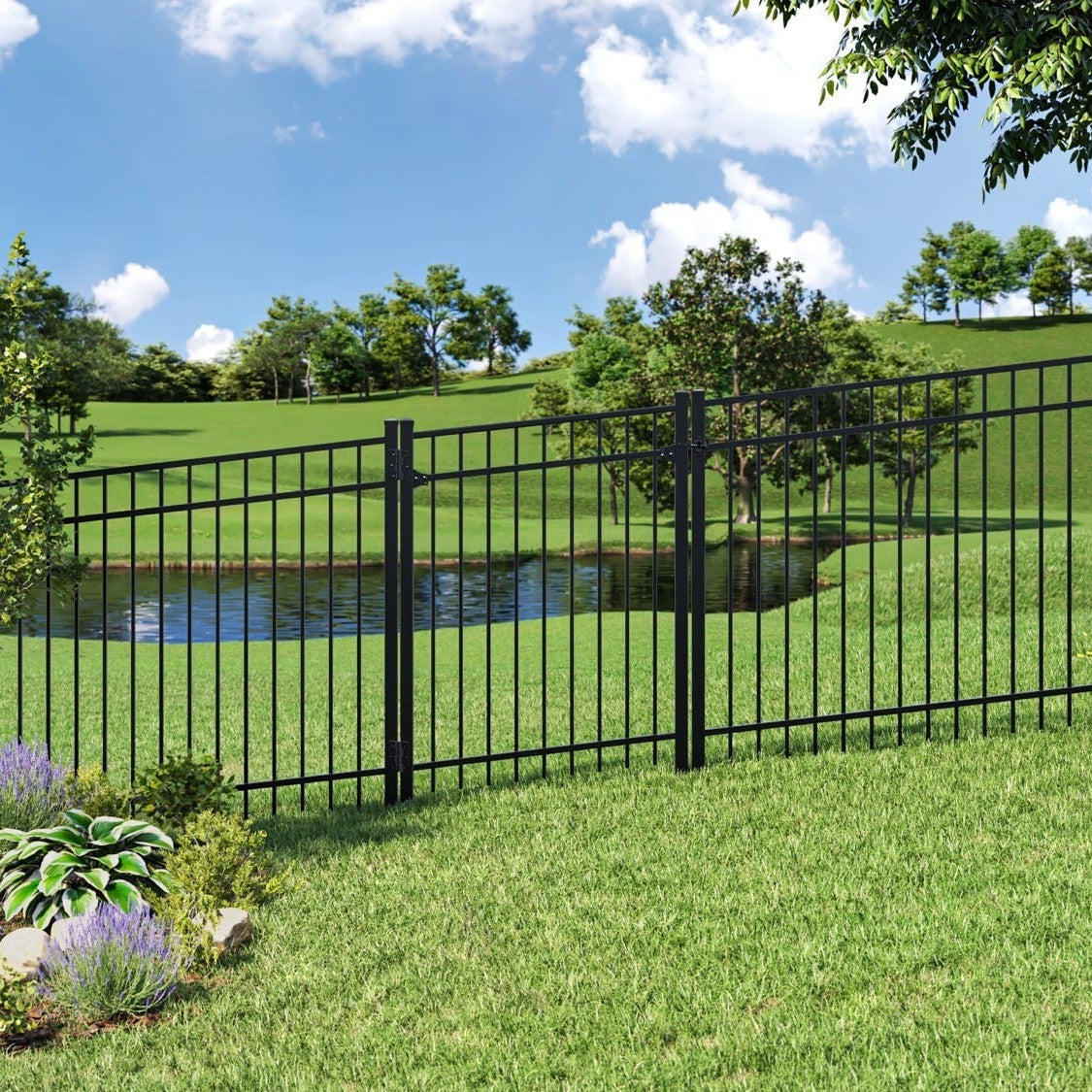 Granite Harbor Series - Fence Panel - 5' x 6'-Aluminum Fence Panels-ActiveYards-Black-FenceCenter