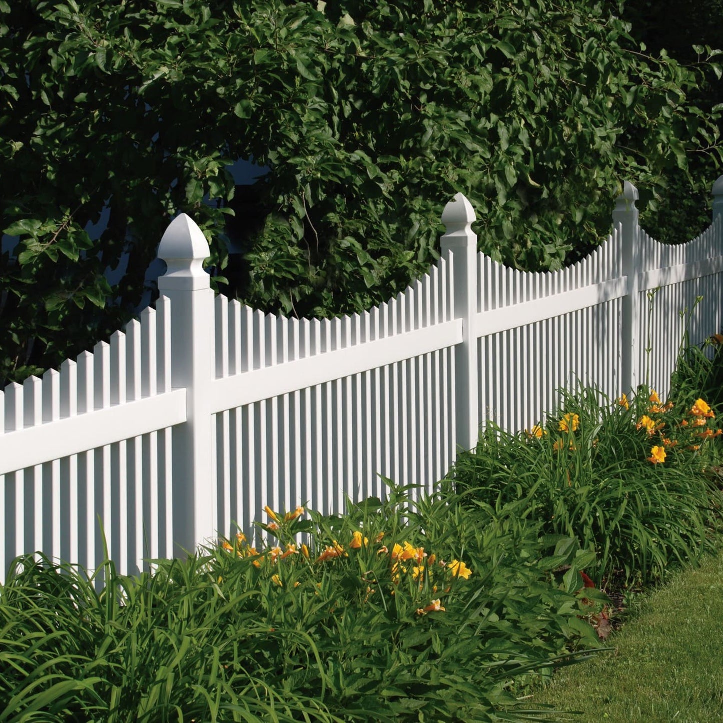 Chestnut Scallop Haven Series - Fence Panel - 4' x 8'-Vinyl Fence Panels-ActiveYards-White-FenceCenter
